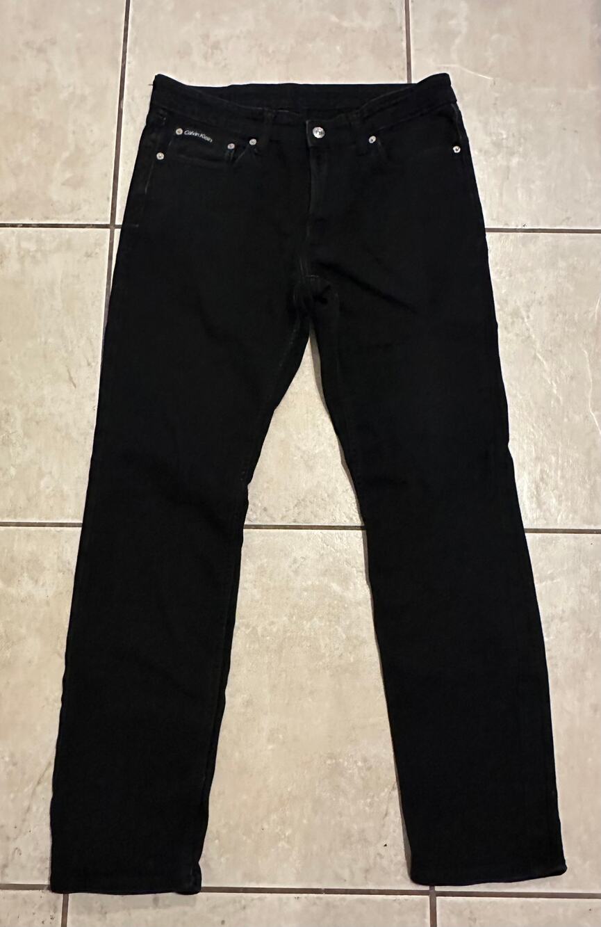Calvin Klein Jeans Men 33x30 Black Denim Pants Straight Slim Fit Cotton Blend